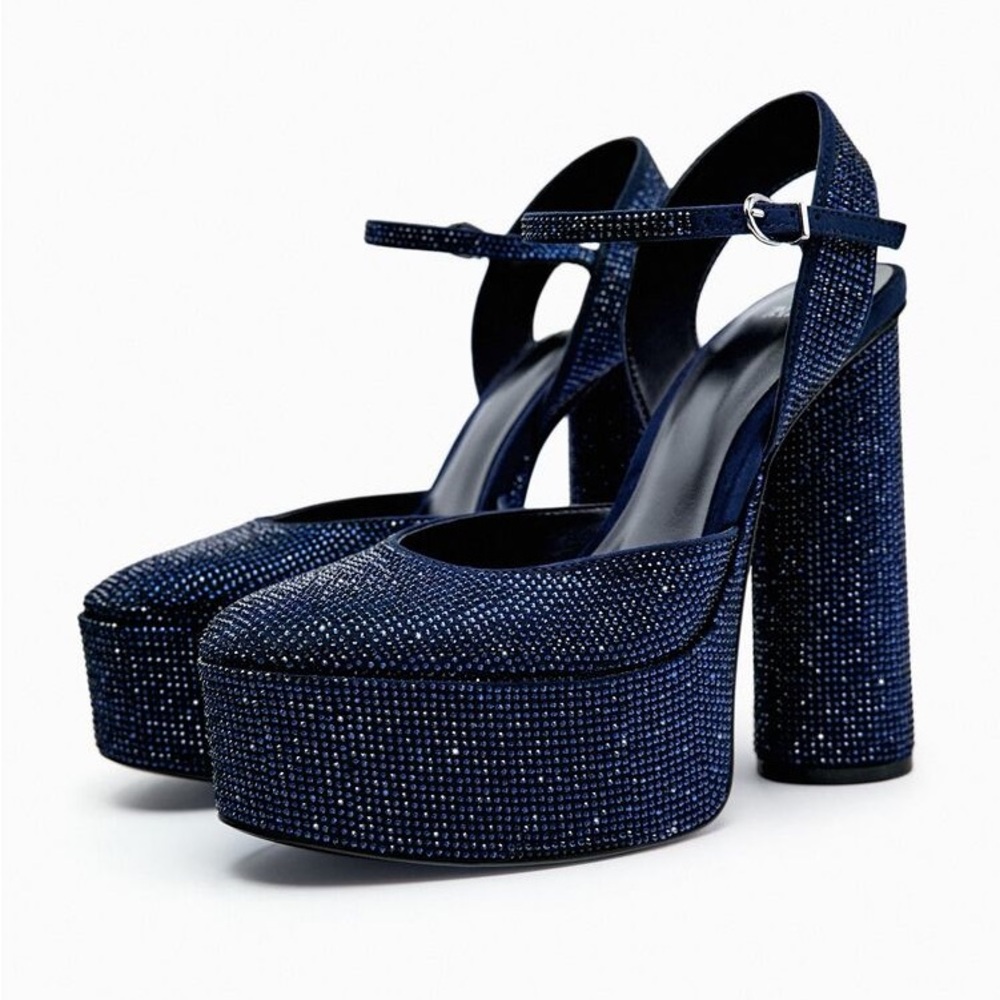 NEW 💙 Zara RHINESTONE HEELED PLATFORM SHOES